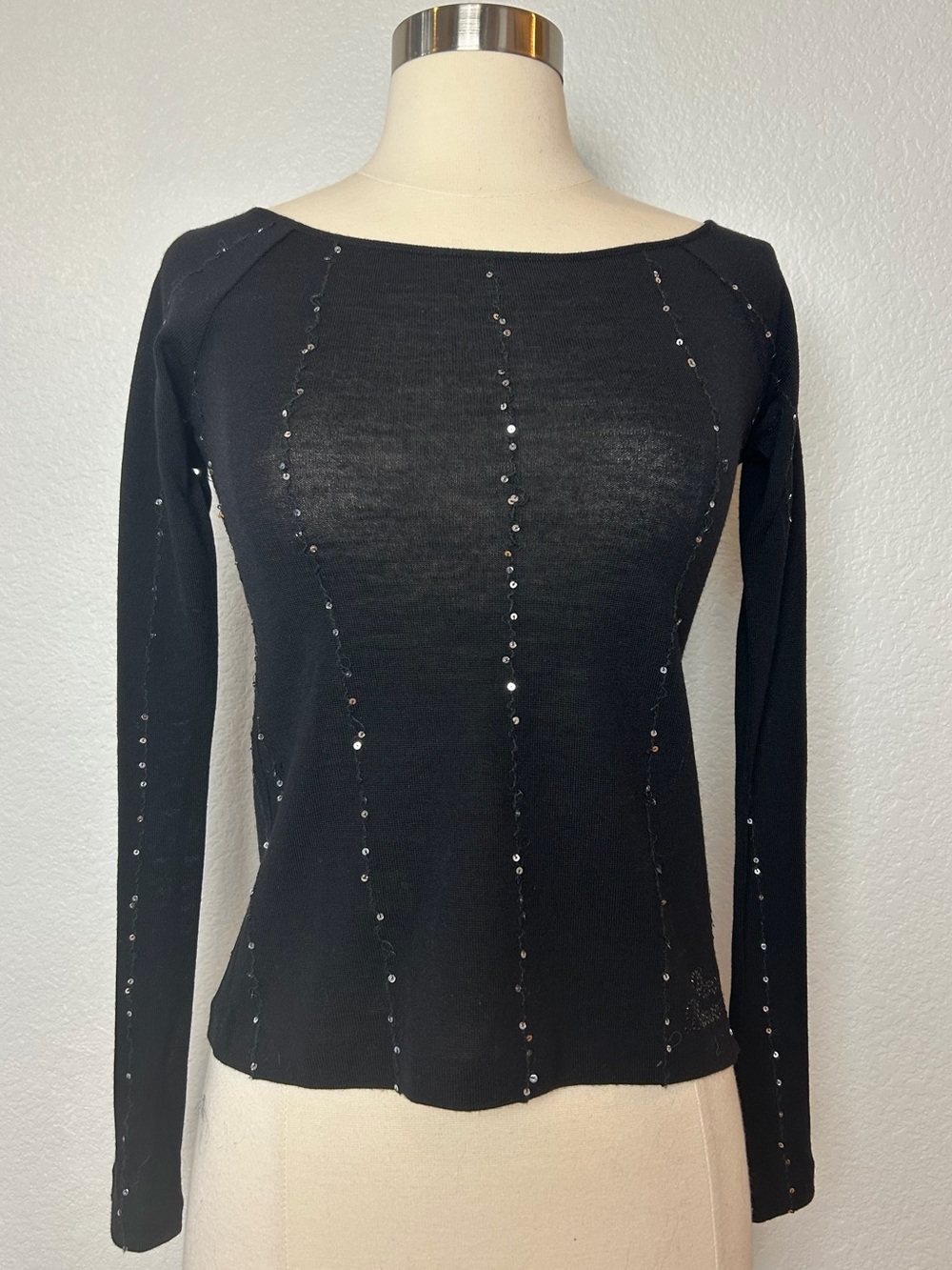 Roccobarocco Knitwear Wool Sweater Women's 42/S Black Sequins Made In Italy